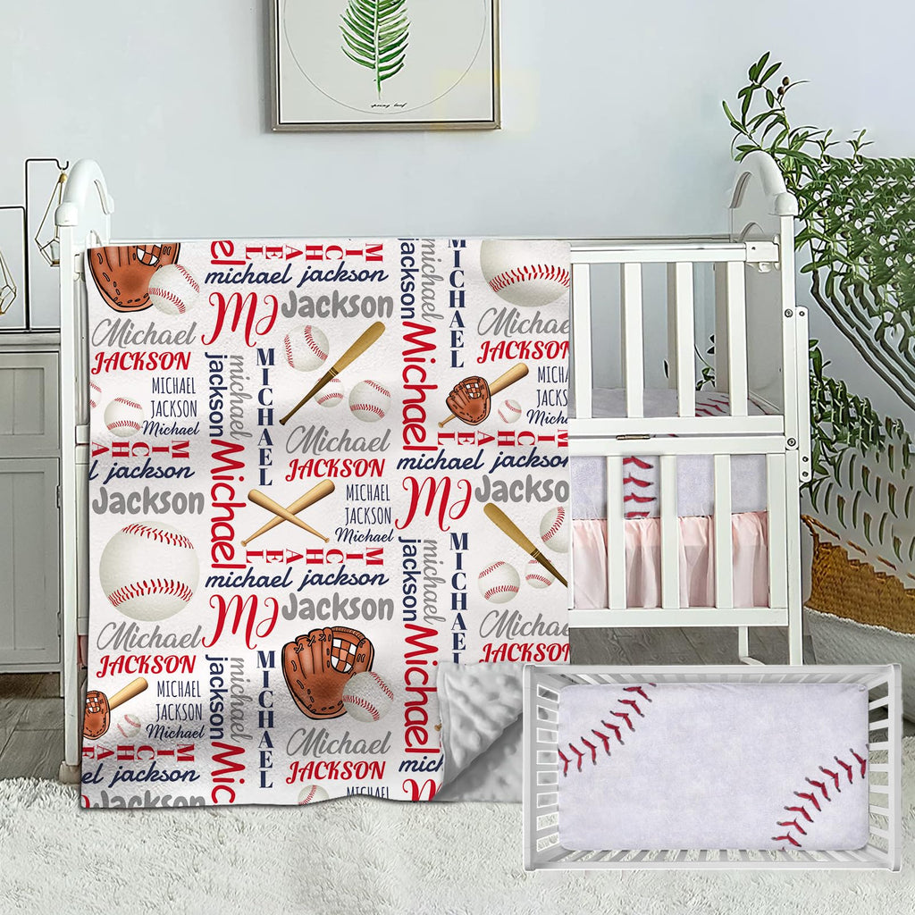 Personalized Baby Bedding Set, Custom Crib Sets With Name, Baseball Bedding Sets - 2 Piece Sets, Neutral Monogram Baby P