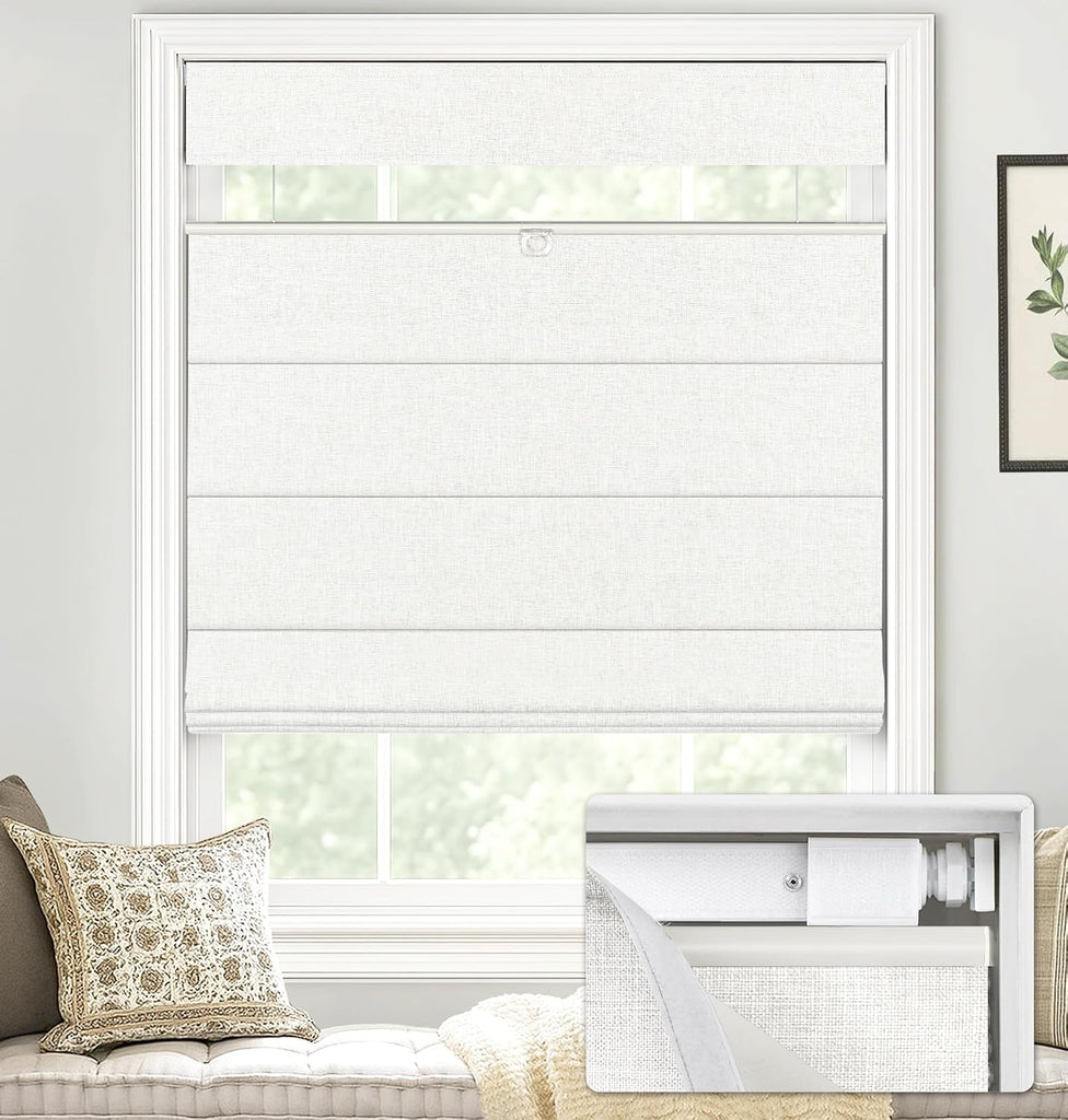 LazBlinds No Drill TDBU Roman Shades, Blackout - White, 20" W x 64" H
