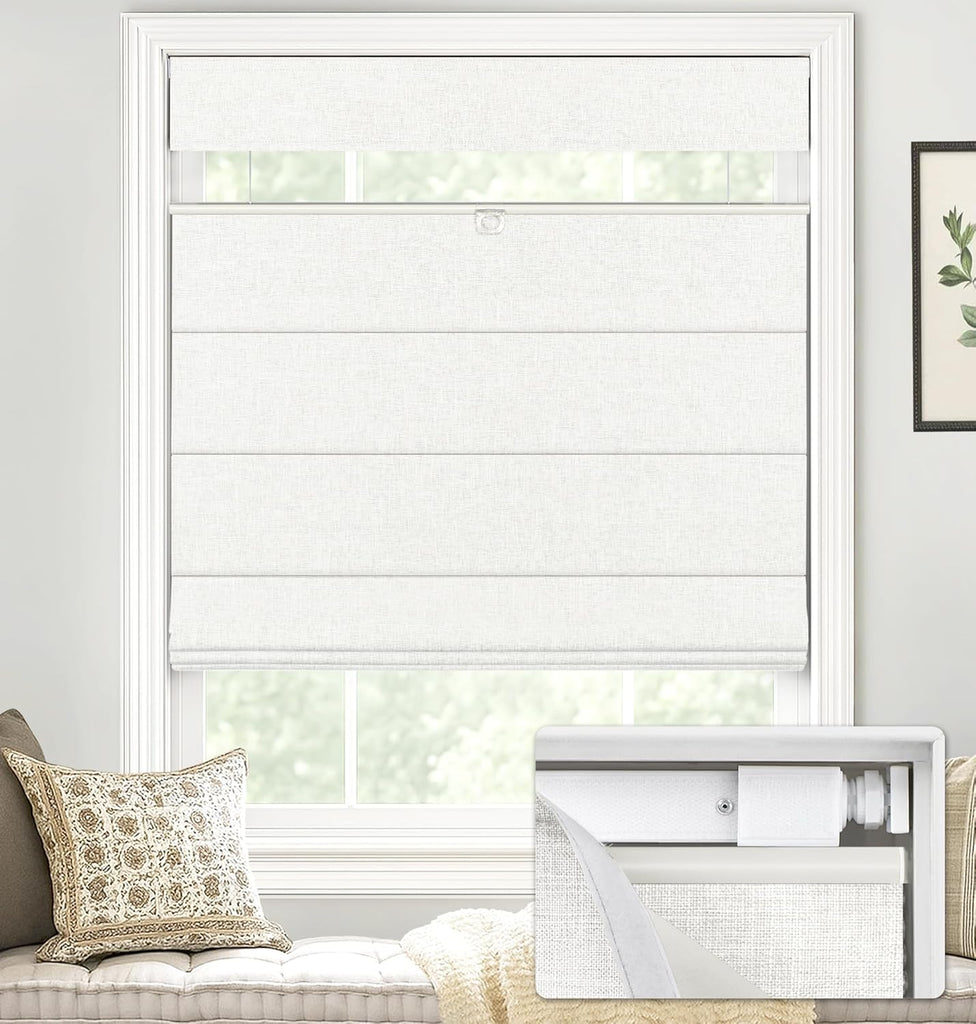 LazBlinds No Drill TDBU Roman Shades, Blackout - White, 44" W x 72" H