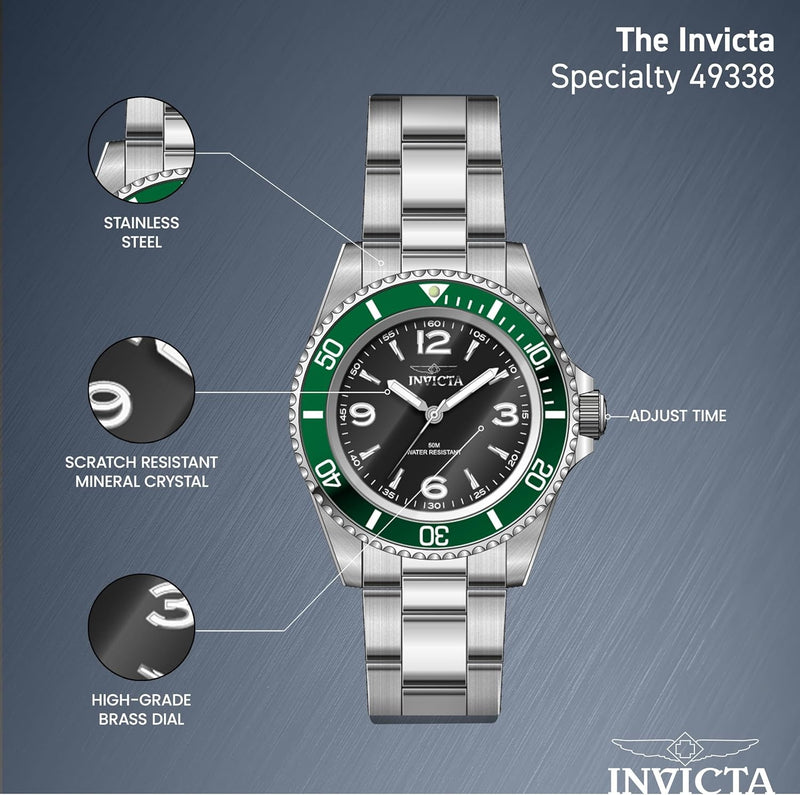 Invicta Specialty Men 40mm Stainless Steel Steel Black dial PC21J Quartz