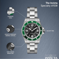 Invicta Specialty Men 40mm Stainless Steel Steel Black dial PC21J Quartz