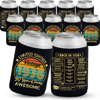 Yangmics 90th Birthday Can Cooler Sleeves Pack of 12-1936 Sign -90th Anniversary Decorations - Dirty 90th Birthday Party