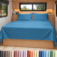 Short Queen Size 4 Piece Bed Sheet Set - RV Short Queen Sheets - Denim Blue