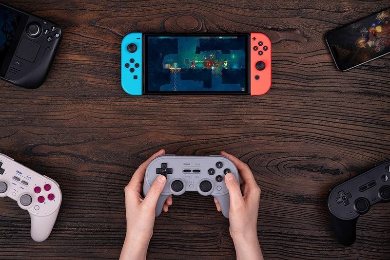 8Bitdo Pro 2 Wireless Bluetooth Controller with Travel Case, Hall Effect Joystick Update, Retro Gamepad for Switch/Switch 2, PC, Android, and Steam Deck & Apple (Gray Edition)