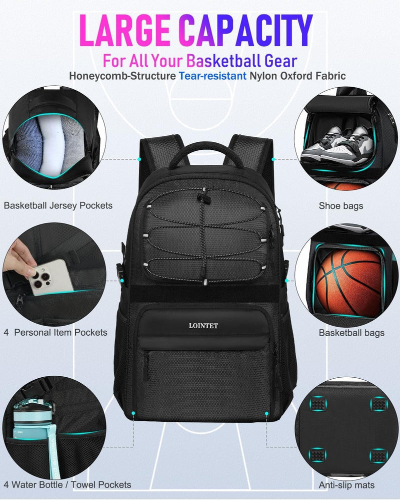 LOINTET Basketball Bag Backpack with Ball Holder Shoes Compartment