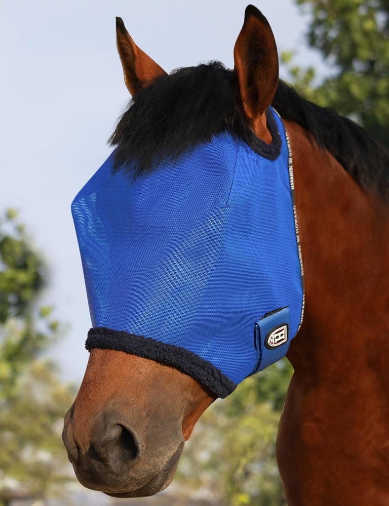 Harrison Howard All Round Mesh Horse Fly Mask UV Protective with Fleece Padded Edging Signature Blue L