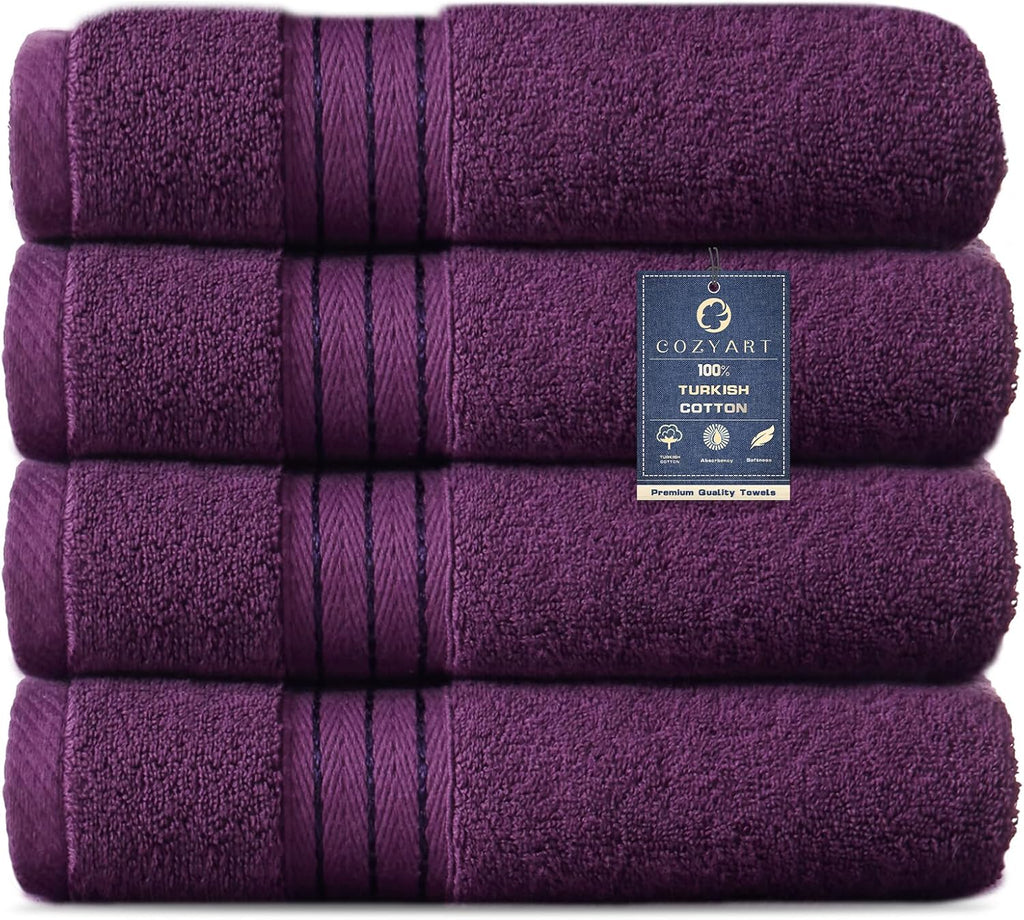 COZYART Luxury Hand Towels 4 PCS, Purple 100% Turkish Cotton 650 GSM