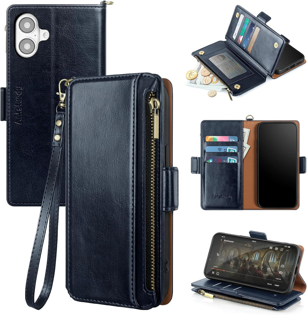 Antsturdy for iPhone 16 Phone Wallet Case Women,Dark Blue