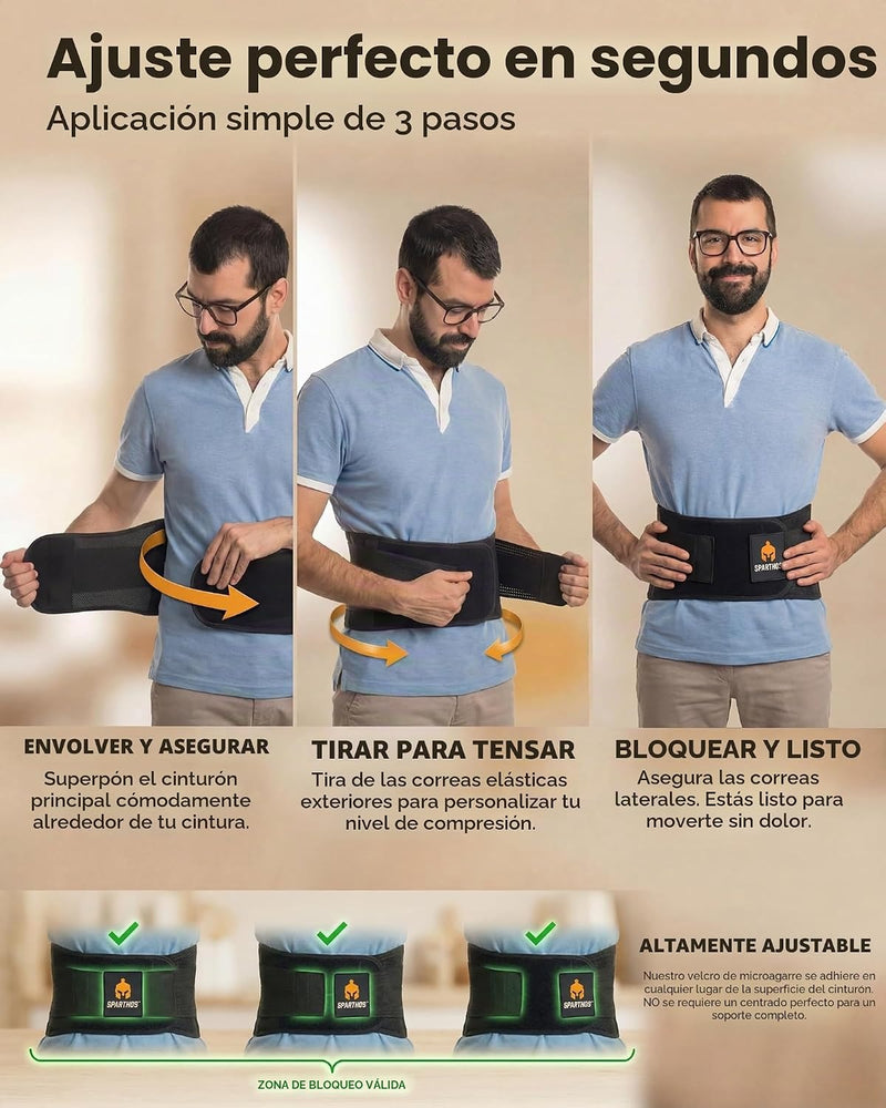 Sparthos - Soporte de espalda para aliviar el dolor de espalda baja - Alivio inmediato de ciática, hernia de disco, escoliosis - Transpirable + Almohadilla de soporte lumbar - Para hombres y mujeres
