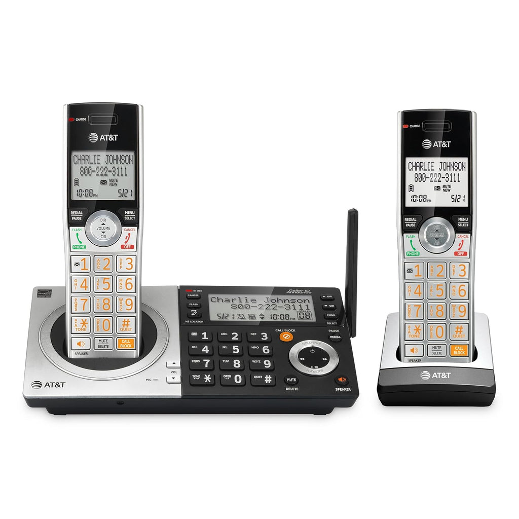 AT&T CL83207 DECT 6.0 Expandable Cordless Phone with Smart Call Blocker, Silver/Black with 2 Handsets