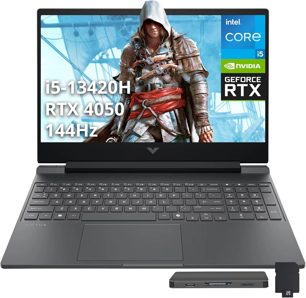 HP Victus 15.6" FHD 144Hz Gaming Laptop, Intel i5-13420H, 16GB RAM, 1.5TB Storage (512GB SSD+1TB Docking Station Set), N