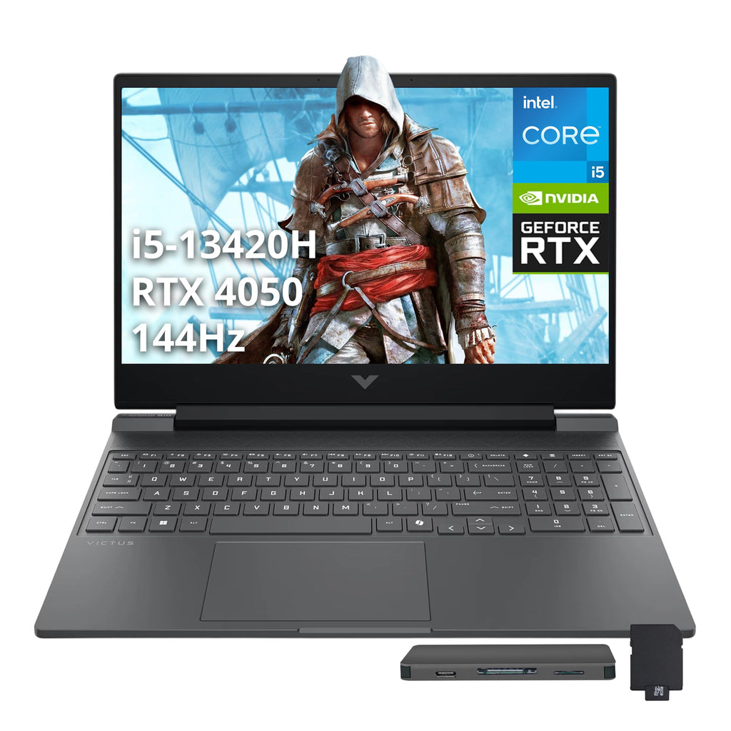 HP Victus 15.6" FHD 144Hz Gaming Laptop, Intel i5-13420H, 32GB RAM, 2TB Storage (1TB SSD+1TB Docking Station Set), NVIDIA GeForce RTX 4050, HD Camera, Backlit Keyboard, WiFi 6, Win 11 Pro, Silver