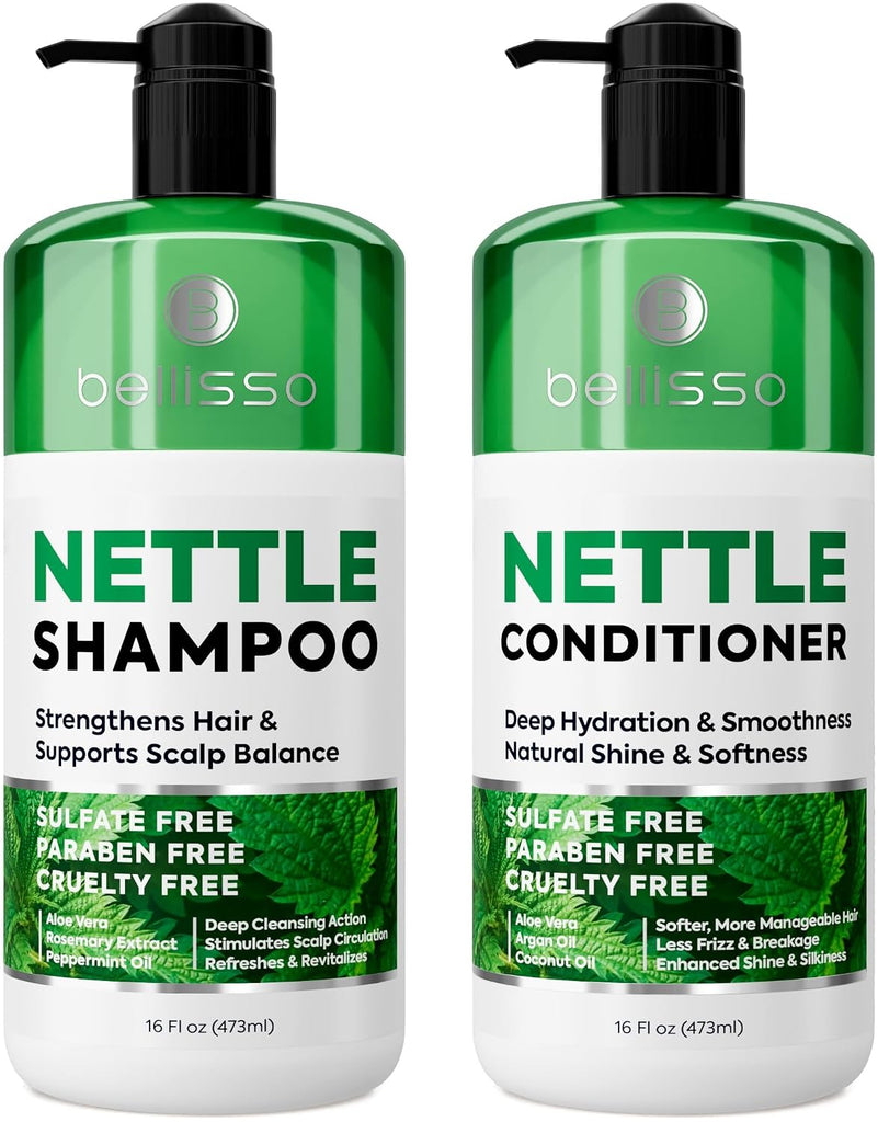 Nettle Shampoo and Conditioner Set - Sulfate Free to Boost Volume - Thickening, Strengthening, Volumizing Formula for Fi