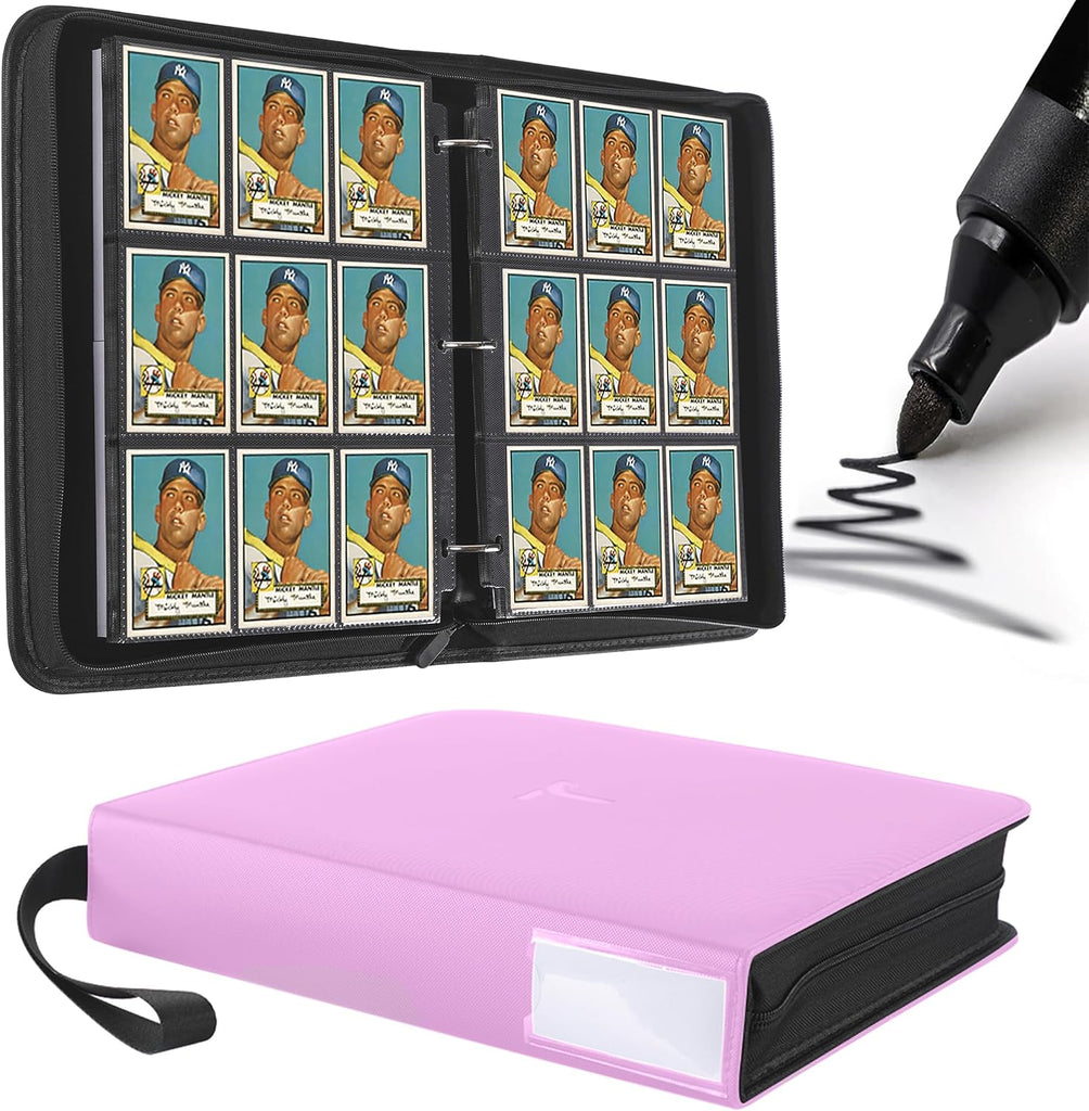 TIFFDADA Trading Card Binder 9 Pocket, Holds 810+ Cards, 45 Double Sided Sleeves, Spine Label with a Maker Pen, Top Load