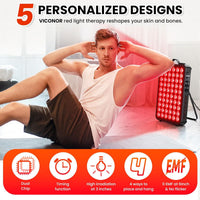 Viconor Terapia de luz roja para el cuerpo, panel de terapia de luz infrarroja cercana de 660nm 850nm, dispositivo de 60 LED de doble chip con 300W de potencia, ideal para el cuerpo, la cara, mejora e