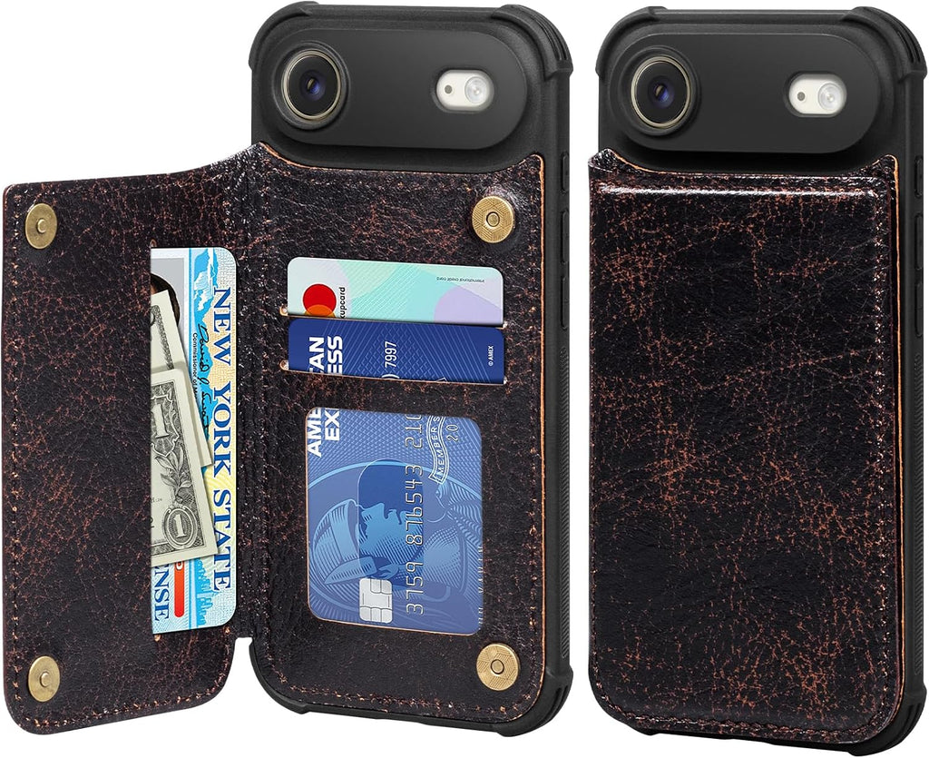 RMAWRAD Wallet Real Leather Case Compatible with iPhone 17 Air 6.5"