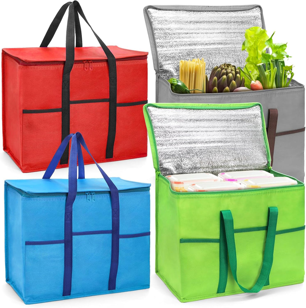 Foraineam 4 Pack Insulated Reusable Grocery Shopping Bags, Foldable Cooler Bag Food Delivery Bags with Hard Bottom Inser