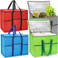 Foraineam 4 Pack Insulated Reusable Grocery Shopping Bags, Foldable Cooler Bag Food Delivery Bags with Hard Bottom Inser