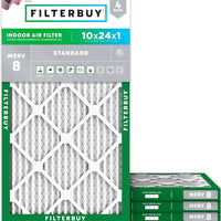 Filterbuy 10x24x1 Air Filter MERV 8 Dust & Allergy Defense (4-Pack)
