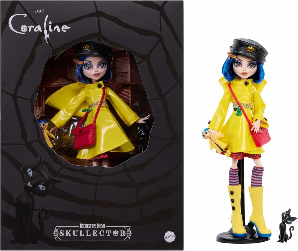 Monster High Skullector Doll, Coraline Collectible in Yellow Raincoat