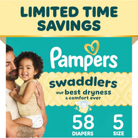 Pampers Swaddlers Diapers, Size 5 (20-37 lbs), 58 Count, Hypoallergenic, Absorbent, Keeps Baby Dry and Comfortable, Skin