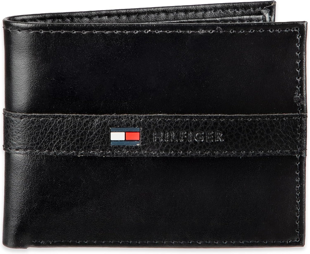 Tommy Hilfiger Men's Leather Wallet – Slim Bifold with 6 Credit Card Pockets and Removable ID Window, Casual Black Ranger, One Size