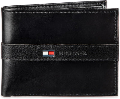 Tommy Hilfiger Men's Leather Wallet – Slim Bifold with 6 Credit Card Pockets and Removable ID Window, Casual Black Ranger, One Size