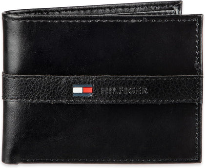Tommy Hilfiger Men's Leather Wallet – Slim Bifold with 6 Credit Card Pockets and Removable ID Window, Casual Black Ranger, One Size