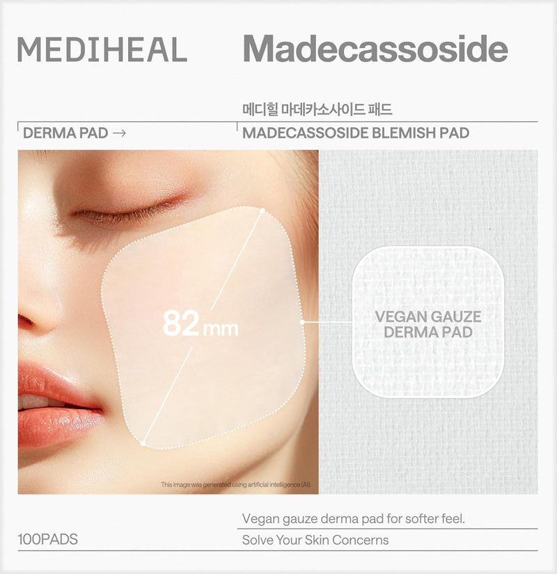 MEDIHEAL Madecassoside Blemish Pad - Almohadillas de Tóner Facial Cuadradas de Algodón con Centella Asiatica y Madecassoside – Anti Manchas para Mejorar el Tono de Piel Desigual - Almohadillas de Gasa