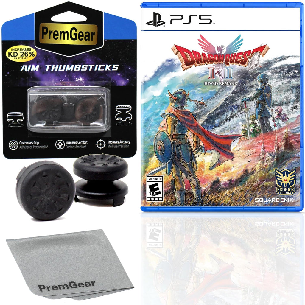 DRAGON QUEST I & II HD-2D Remake for PlayStation 5 (US Version), with PremGear ThumbSticks (2 pack: 1 High-Rise, 1 Mid-R