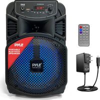 Pyle 8” Bluetooth Portable PA Speaker - 300W Karaoke Machine with Flashing LED Lights, Built-in Rechargeable Battery, FM