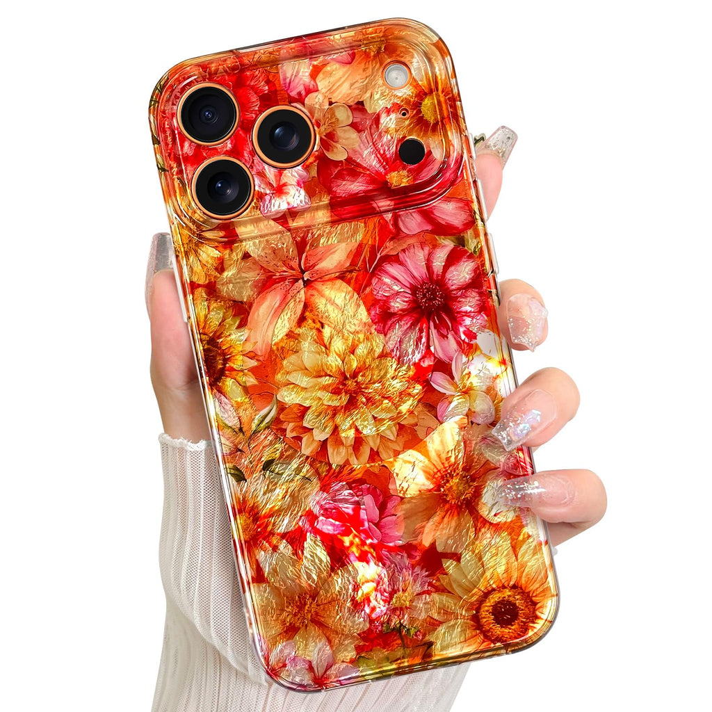 LSL Magnetic Case for iPhone 17 Pro, Orange Floral Flower Pattern Design