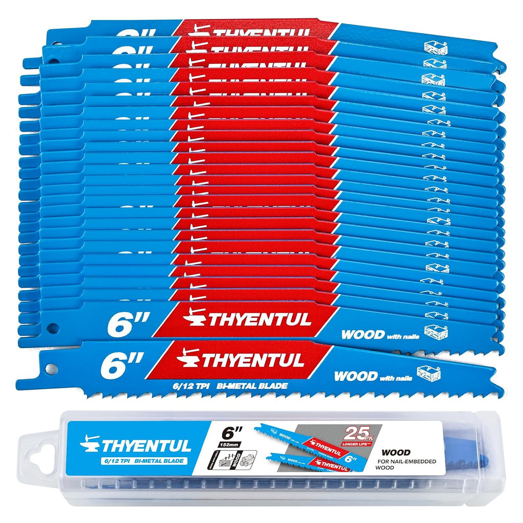 25 Pack 6in 6/12TPI Stud and Nail-Embedded Sawzall Blades,Bi-Metal Demolition Reciprocating Saw Blade for Nail-Embedded