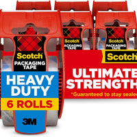 Scotch Heavy Duty Shipping Packaging Tape, Clear, Split-Resistant, 1.88 in x 27.7 yd per Roll (1000 inch), 6 Rolls, 6 Di