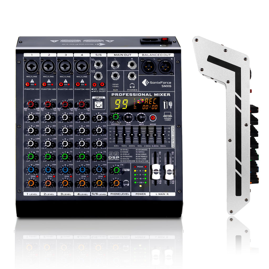 SonixForce 6 Channel DJ Audio Mixer, Professional Sound Board Console