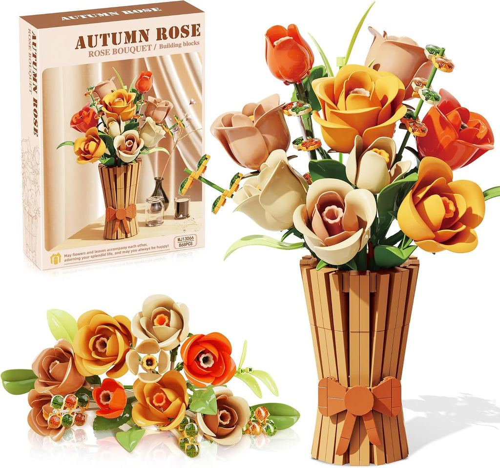 Flowers Building Set with Vase for Adults Compatible with Lego Flowers, 14+