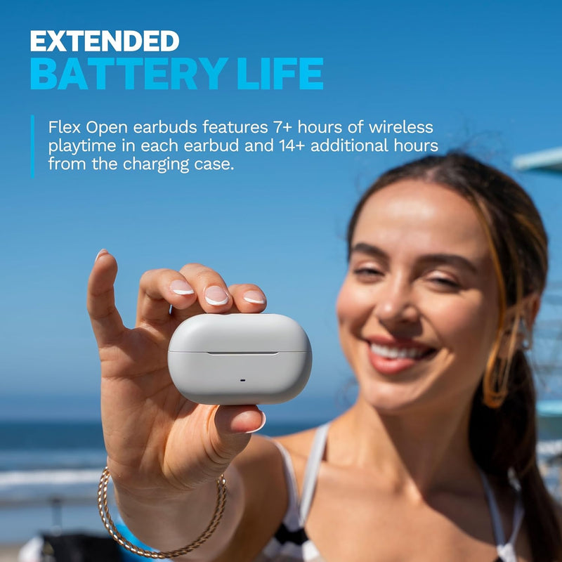 JLab, Flex, Open Ear Earbuds, Clip On Wireless Bluetooth Earbuds, Open Ear Headphones, Cloud White