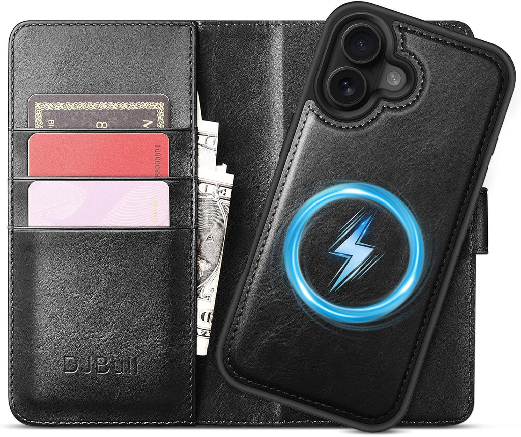 DJBull 2-in-1 Detachable Wallet Case for iPhone 16 6.1" RFID Blocking Flip Folio with Card Holder | PU Leather Shockproo