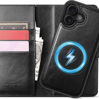 DJBull 2-in-1 Detachable Wallet Case for iPhone 16 6.1" RFID Blocking Flip Folio with Card Holder | PU Leather Shockproo