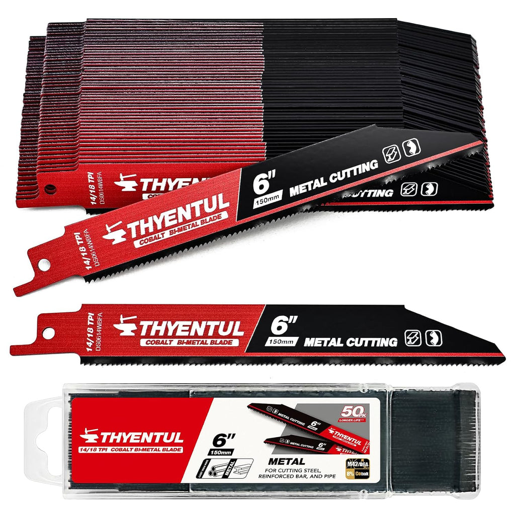 50 Pack,6 inch,14/18 TPI,Reciprocating Saw Blade Set,M42 Teeth with Cobalt Bi-Metal Blades, for Automatic Dismantling Sa