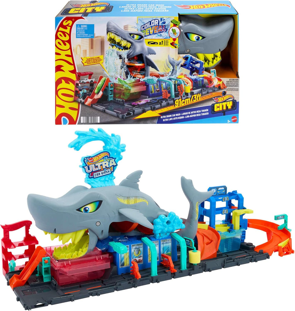 Hot Wheels City Ultra Shark Car Wash & Color Reveal Toy Vehicle
