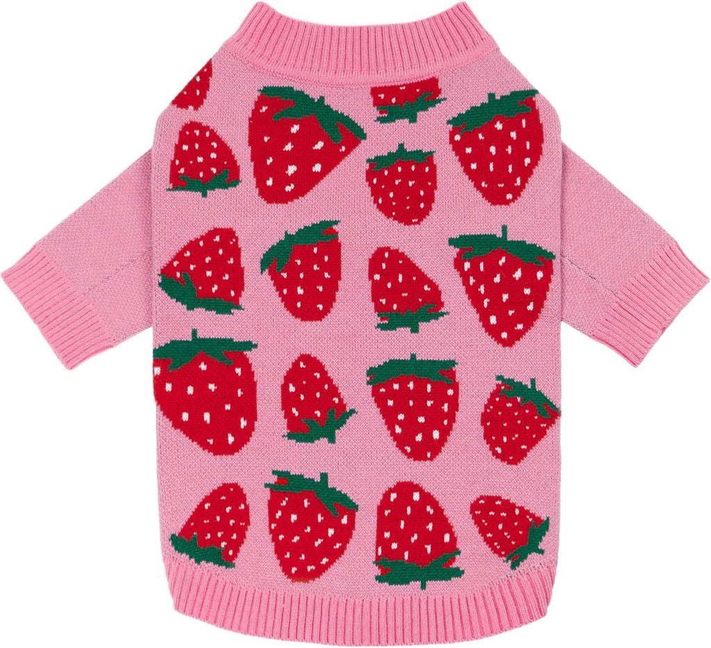 Fitwarm Adorable Strawberry Dog Sweater, Thermal Dog Winter Clothes for Small Dogs Girl, Pet Outfit, Pink, Red, White, G