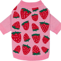 Fitwarm Adorable Strawberry Dog Sweater, Thermal Dog Winter Clothes for Small Dogs Girl, Pet Outfit, Pink, Red, White, G