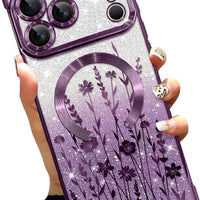 Illians Glitter Phone Case Made for iPhone 17 Pro 6.3 Inch, Purple Flowers