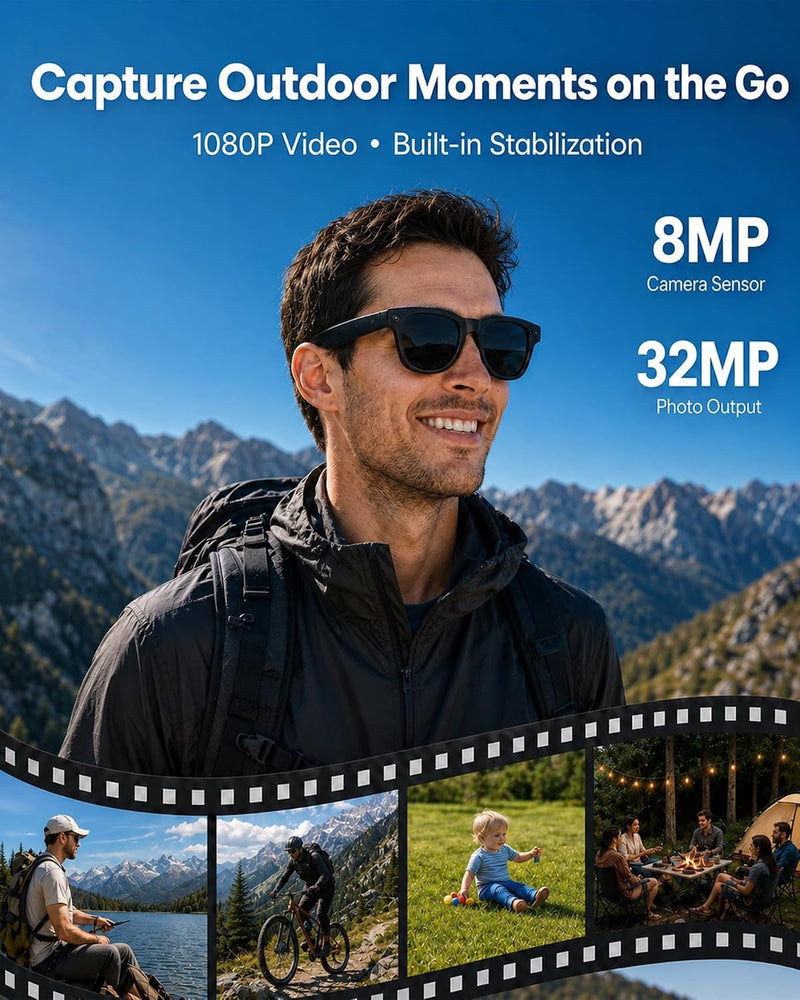 Coucur AI Smart Glasses with Camera,Bluetooth Camera Glasses for Men Women