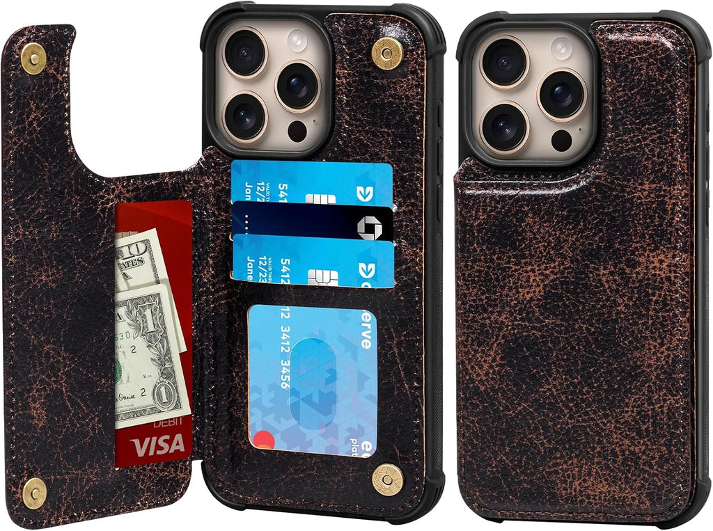 RMAWRAD Wallet Real Leather Case Compatible with iPhone 15 Pro Max 6.7"