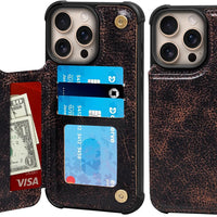 RMAWRAD Wallet Real Leather Case Compatible with iPhone 15 Pro Max 6.7"