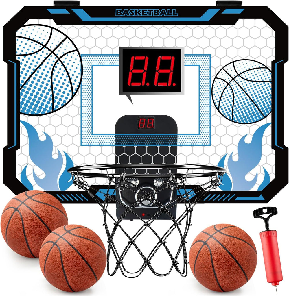Indoor Basketball Hoop for Kids with Scoreboard Over the Door Basketball Hoop with 3 Balls Basketball Toys Gifts for 5 6