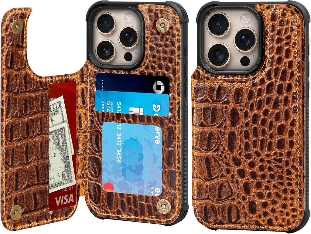 RMAWRAD Wallet Real Leather Case Compatible with iPhone 16 Pro 6.3",