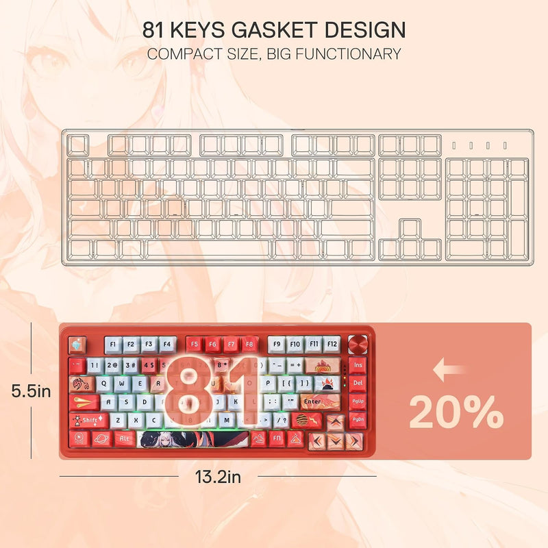 Redragon K673 PRO Wireless 81-Key RGB Gasket Gaming Keyboard, Scroll Knob
